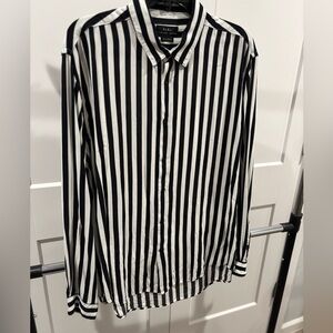 Zara Women's Vertical Striped Shirt - Black and White size xlarge